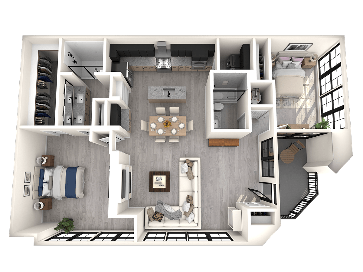 Floor plan for 2 beds, 2 baths, 1608 sqft